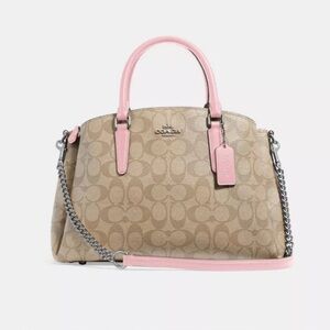 Coach Sage Carryall In Signature Canvas in Light Khaki & Carnation Pink